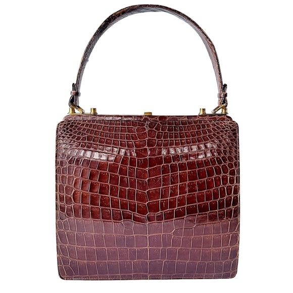 Vintage 120 Jahre Leder Schüler Crocodile Skin Bag - Picture 2 of 12